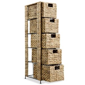 Gecheer Storage Unit with 5 Baskets 10"x14.6"x39.4" Water Hyacinth D320509C