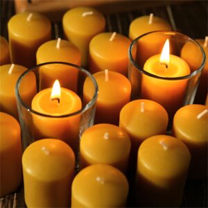 12pcs beeswax votive candles, natural beeswax candles bulk, handmade pure votive candles for home room decor party wedding spa, smokeless and dripless votives candles