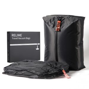 relime vacuum bags for travel, revolutionary reusable compression bags for travel suitcases and backpack, space saver bags for travel (2 pc no pump)