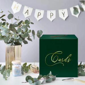 FALIZIFU Green and Gold Card Box Gift Card Box Holder Envelope Box for Wedding Birthday Baby Shower Graduation Party Card Box