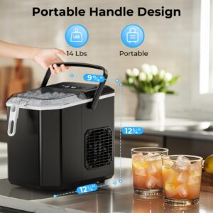 FREE VILLAGE Countertop Ice Maker, 6 Mins/9 Pcs Ice, 26 lbs Ice/24Hrs, Self-Cleaning Ice Machine with Ice Bags, Scoop, and Basket, Portable Ice Maker for Home/Kitchen/Office/Party, Black