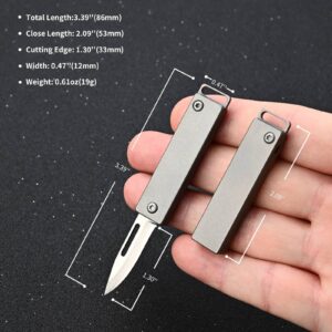 TIKIDESIGN TKK1 Mini Titanim Pocket Knife, EDC Utility Knife with Key Ring, Lockable Folding Knife with D2 Steel Blade, Cool EDC Tool for Camping, Hiking and Outdoor