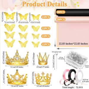 cridoz 195Pcs Flower Bouquet Accessories, 40 Floral Wrapping Paper, 4 Gold Crowns, 48 Butterfly Decorations, 100 Flower Pins and 3 Ribbons for Bouquets, Florist Supplies