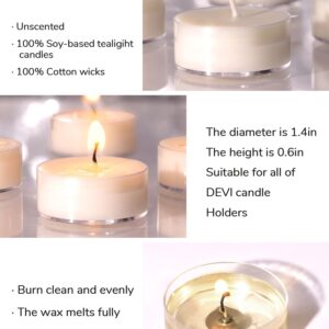 DEVI Soy Wax Tea Lights Candles 100 Pack Paraffin-Free, Soy Tealight Candles Bulk-4 Hours Long Burning, Unscented White Small Tea Candles-Burn Evenly, Candles for Woman, Wedding Baby Shower Favors