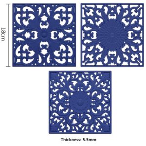 Kalsreui Silicone Trivets for Hot Dishes, Square Trivet Hot Pads for Kitchen Counter, Trivet Mat for Hot Pots and Pans, Heat Resistant Mat for Quartzs, Kitchen Tabletops Pot Holder Set 3 Navy Blue