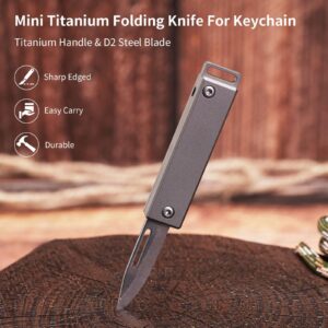 TIKIDESIGN TKK1 Mini Titanim Pocket Knife, EDC Utility Knife with Key Ring, Lockable Folding Knife with D2 Steel Blade, Cool EDC Tool for Camping, Hiking and Outdoor