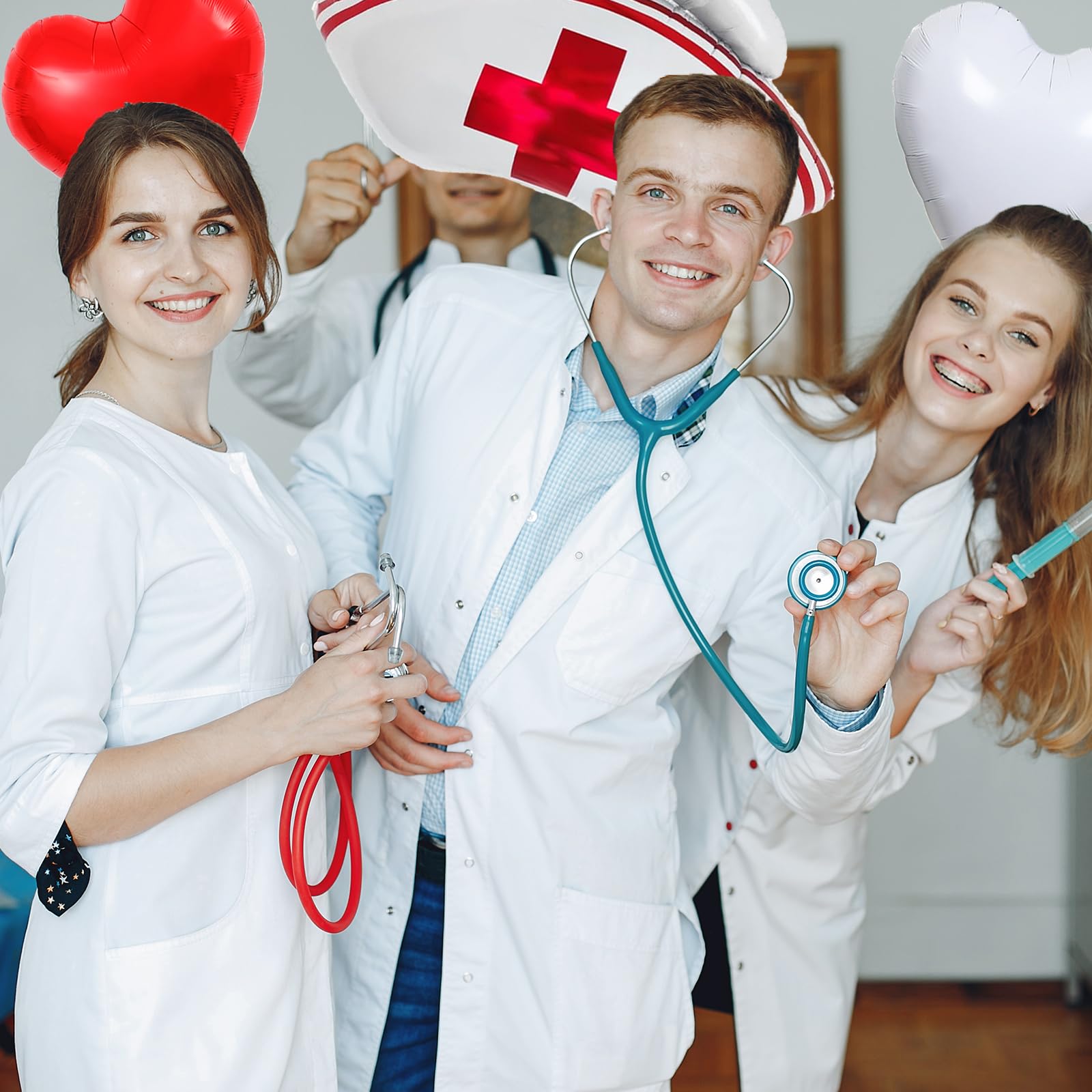 10Pcs Nurse Balloons Nurse Party Decorations Supplies Nurse Cap Balloons Red and White Heart Balloons for Nurse Graduation RN Themed Nursing School Party Supplies