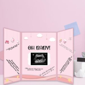 Crenics Baby Shower Decorations for Girl, Cute Baby Shower Signature Board with Picture, Pink Baby Shower Guest Book Alternatives 18" x 12", Creative Baby Shower Keepsake for Girls