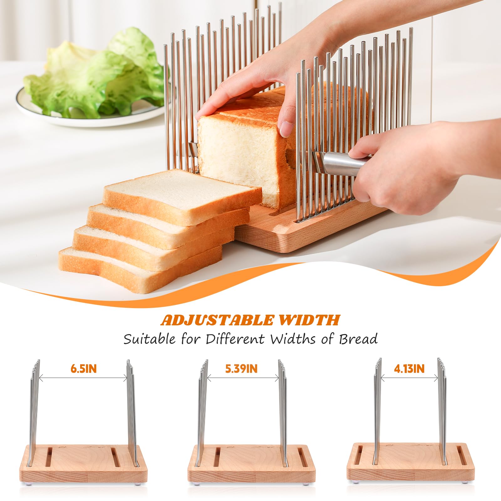 Bread Slicer, Bread Slicer For Homemade - Bread Cutting Guide Adjustable, Stainless Steel Slicing Guide, Durable and Stable Wooden Structure with Bread Knife