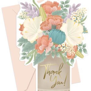 Floral Thank You Cards - 24 Cards With Envelopes - Unique Shape Perfect for Birthdays, Holidays, Weddings, Graduations - 5 x 7 Inches