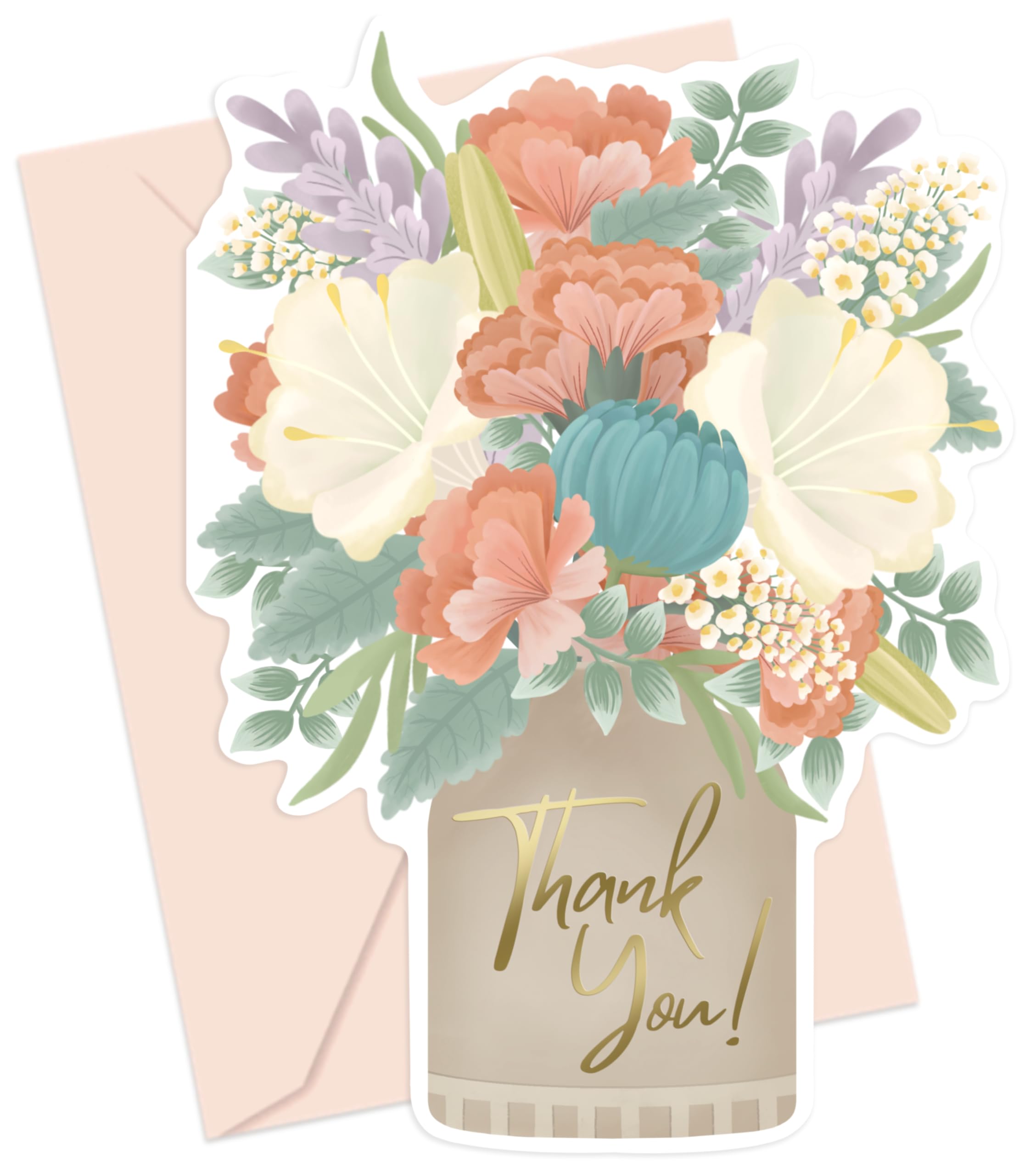 Floral Thank You Cards - 24 Cards With Envelopes - Unique Shape Perfect for Birthdays, Holidays, Weddings, Graduations - 5 x 7 Inches