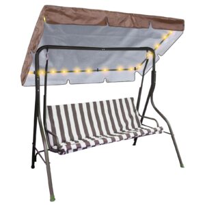 glicraft led lighted porch swing canopy replacement waterproof swing top cover led swing canopy replacement canopy sun shade awning cover outdoor patio swing canopy (brown,65 x 45 inch)