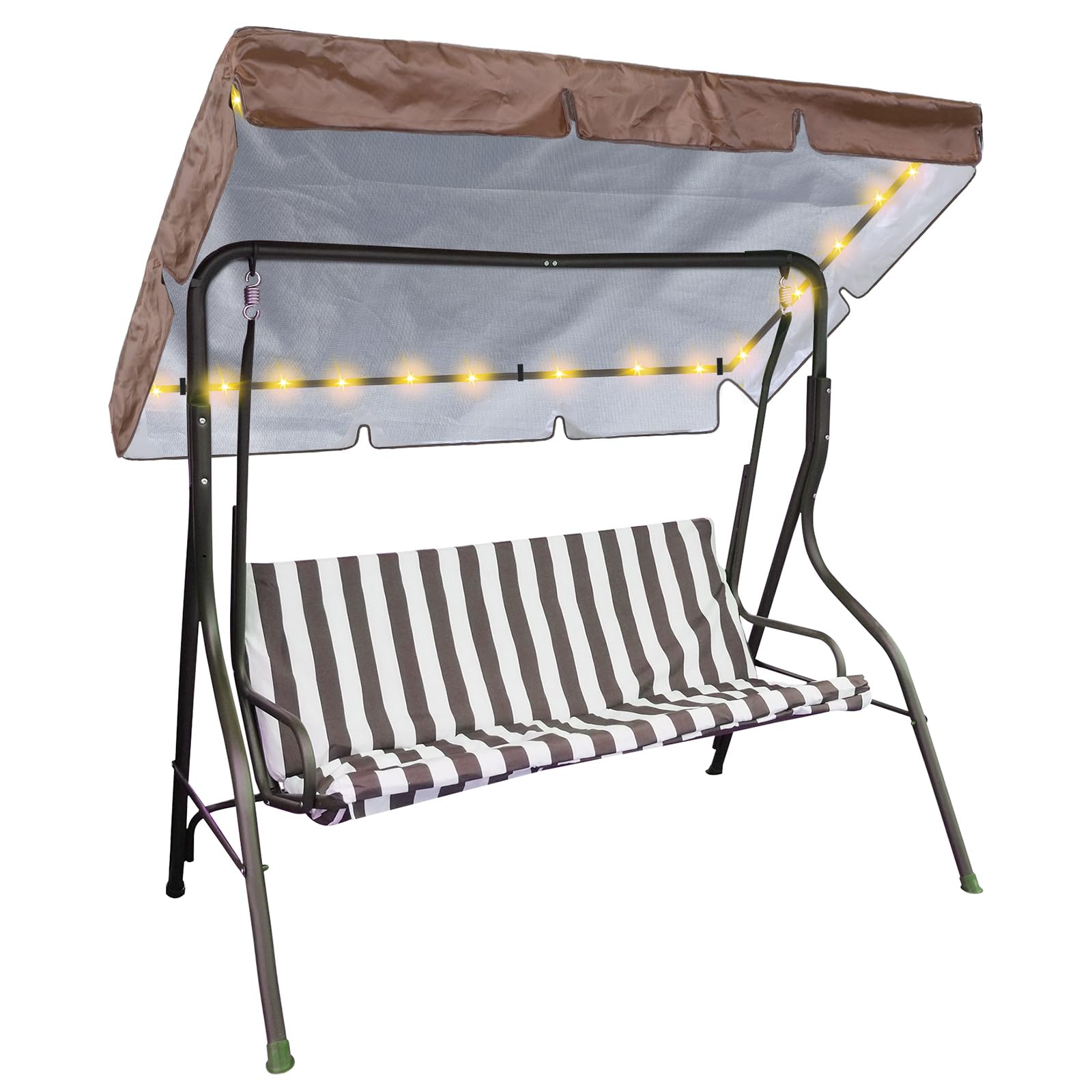 GliCraft LED Lighted Porch Swing Canopy Replacement Waterproof Swing Top Cover LED Swing Canopy Replacement Canopy Sun Shade Awning Cover Outdoor Patio Swing Canopy (Brown,65 x 45 Inch)