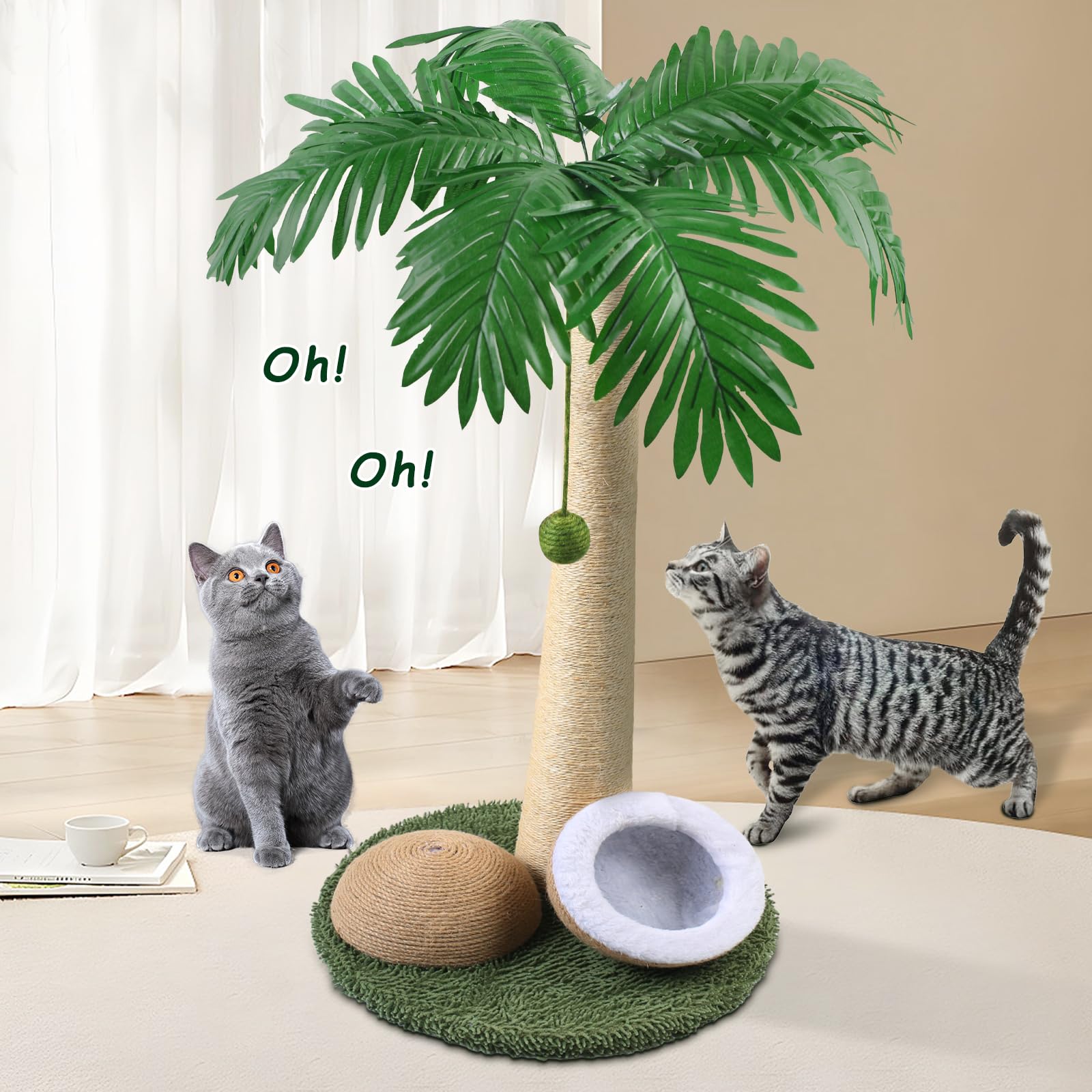 DOICAH Cat Scratching Post, 27" Tall Scratch Tree Coconut Palm with Premium Sisal Rope, Simulated Leaves and Coconut cat Scratching Ball,Toys for Indoor Kittens and Cats (Cat Scratching Ball)