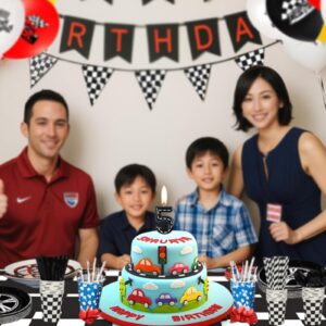 ZHIHUI Birthday Candle Racing Cars Themed Birthday Party Decoration, Black and White Line Happy Birthday Cake Candle, Boys Girls Kids Birthday Cake Topper Reunions Theme Party Supplies (Number 4)