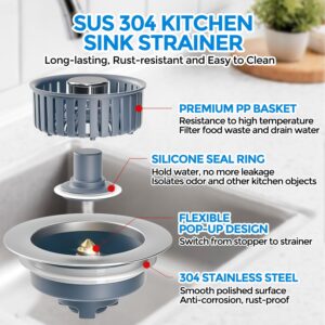 zaa 2 Pack 3in1 Kitchen Sink Drain Strainer and Sink Stopper, Stainless Steel Kitchen Drain Plug & Cover with Anti-Clogging Basket Strainer, Fit US Standard 3-1/2'' Drain Hole