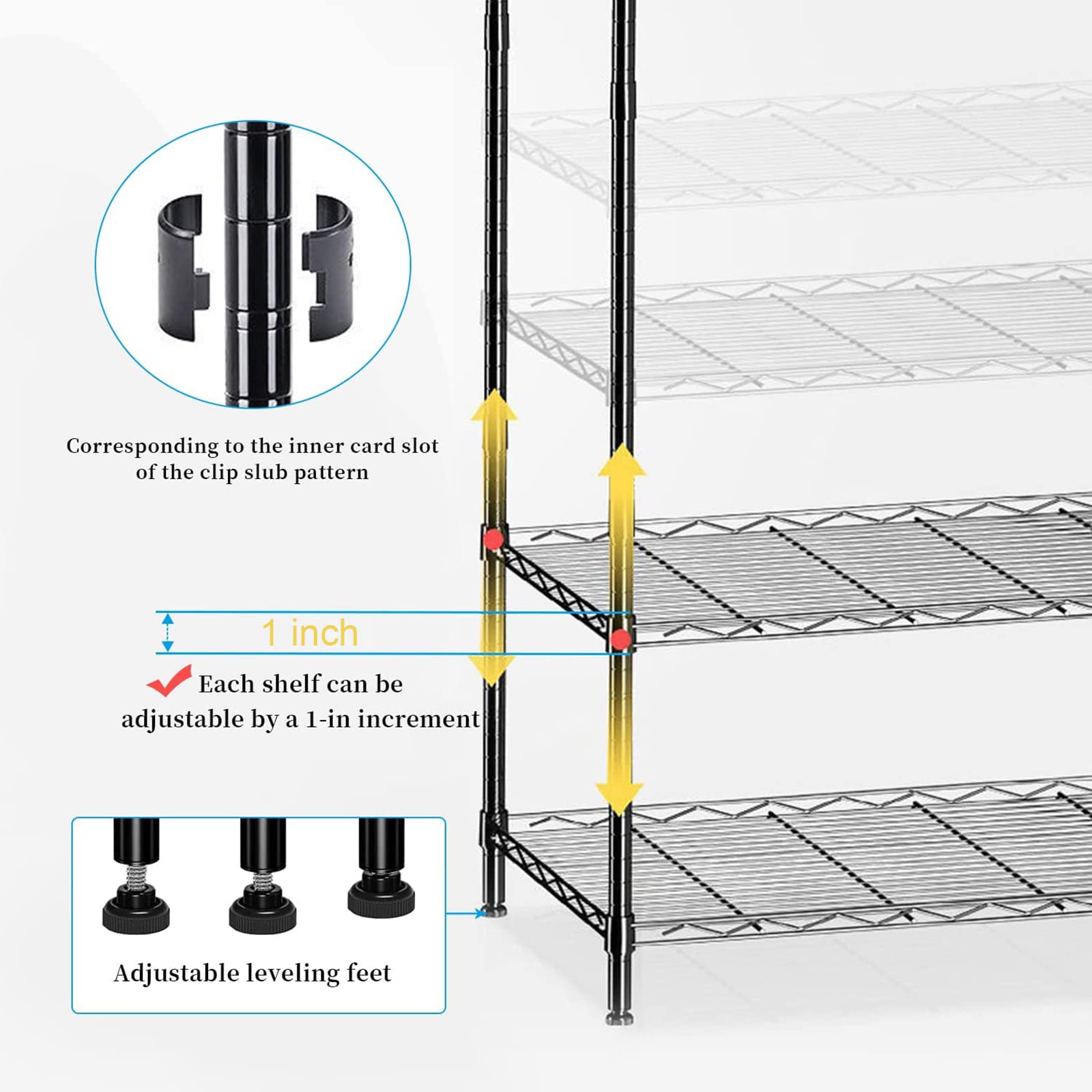 Yaliuliu 3 Tier Black Storage Racks and Shelving - Metal Steel Pantry Shelves - Adjustable Storage Shelf Metal Storage Organizer Wire Rack, Suitable for Kitchen, Bathroom, Bedroom,Closet