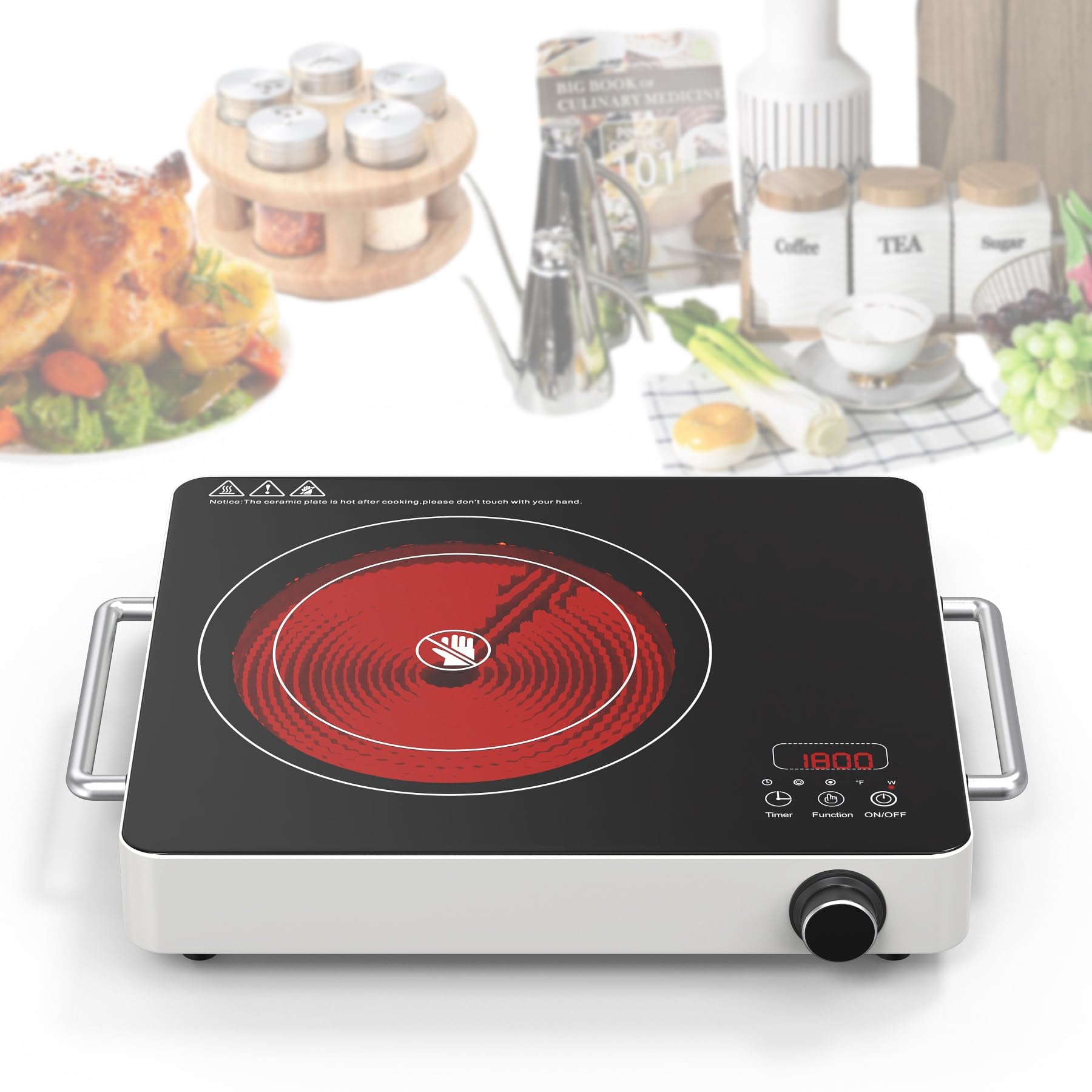 VBGK Electric Cooktop,110V Touch and knob Electric stove,1800W Single Burner Electric cooktop with Handle,9 Power Level, Kids Safety Lock & 4H Timer,Portable Induction Cooktop.