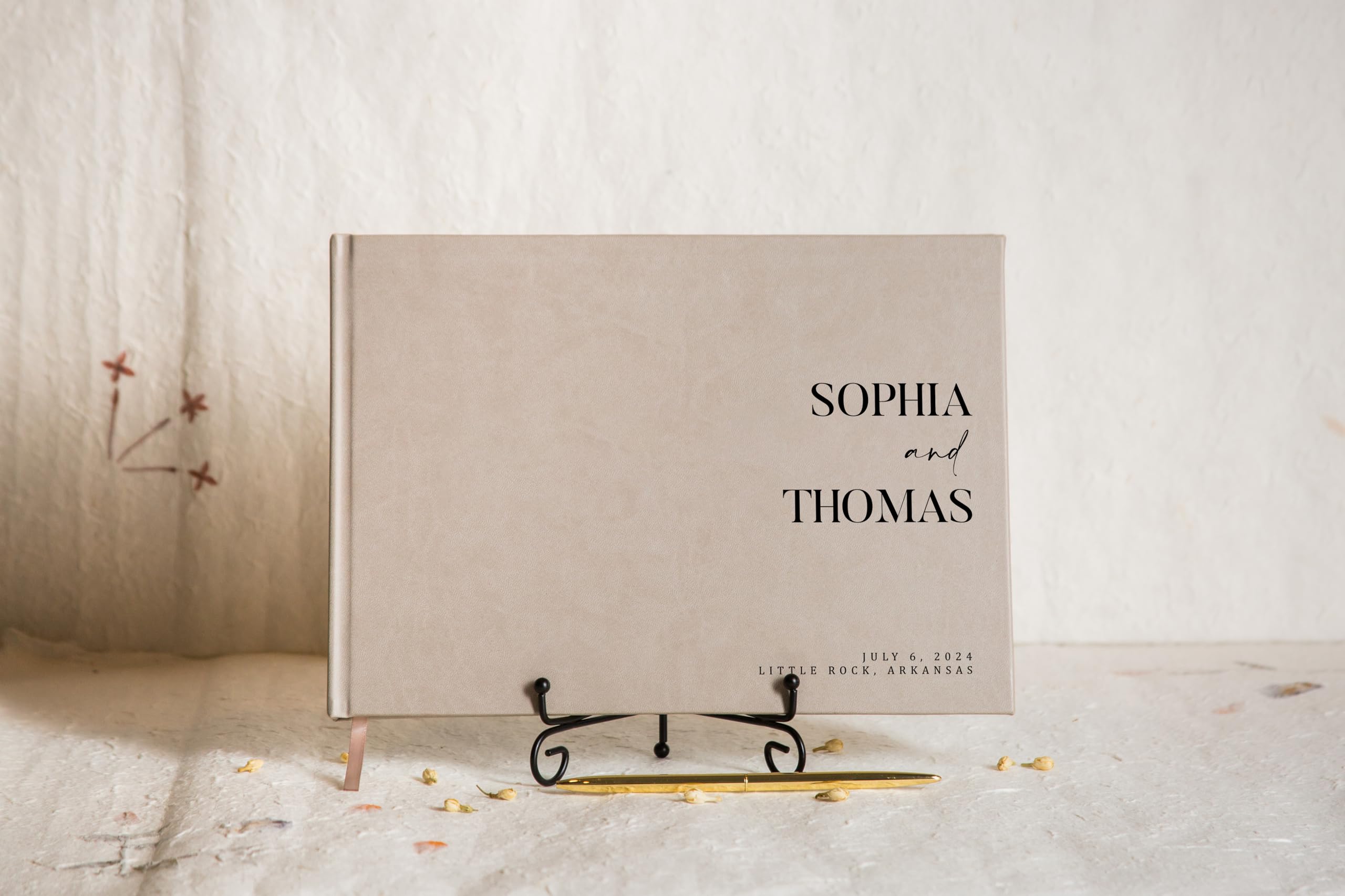 Personalized Guest Book - 11.5" x 8.5" Premium Custom Guest Signing Book with Bookmark and Blank Pages for Wedding Reception Table Decoration Engagement Birthday Party Event, Taupe