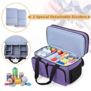 BAFASO Large Sewing Organizer Bag with an Individual Pouch and Detachable Dividers, 2 Layers Sewing Storage Bag for Sewing Supplies, Purple