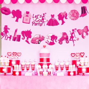 Hot Pink Girl Party Banners Pink Birthday Party Decorations for Girls Hot Pink Princess Banners for Girls Doll Theme Party Ladies Bachelorette Party Supplies