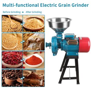 Snowtaros Electric Grain Mill Grinder 3000W 110V, Commercial Corn Grinder with Funnel, Dry Feed Grain Mill Machine, Thickness Adjustable, Powder Grinder for Grain Corn Rice Herbs Pepper (Dry Grinder)