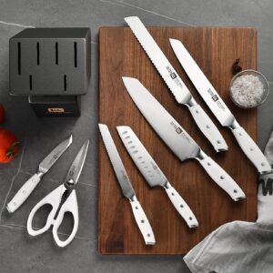 Klaus Meyer Stahl High Carbon Exclusive German Steel 8 Piece Knife Block Set (White)