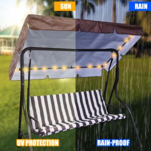 GliCraft LED Lighted Porch Swing Canopy Replacement Waterproof Swing Top Cover LED Swing Canopy Replacement Canopy Sun Shade Awning Cover Outdoor Patio Swing Canopy (Brown,65 x 45 Inch)