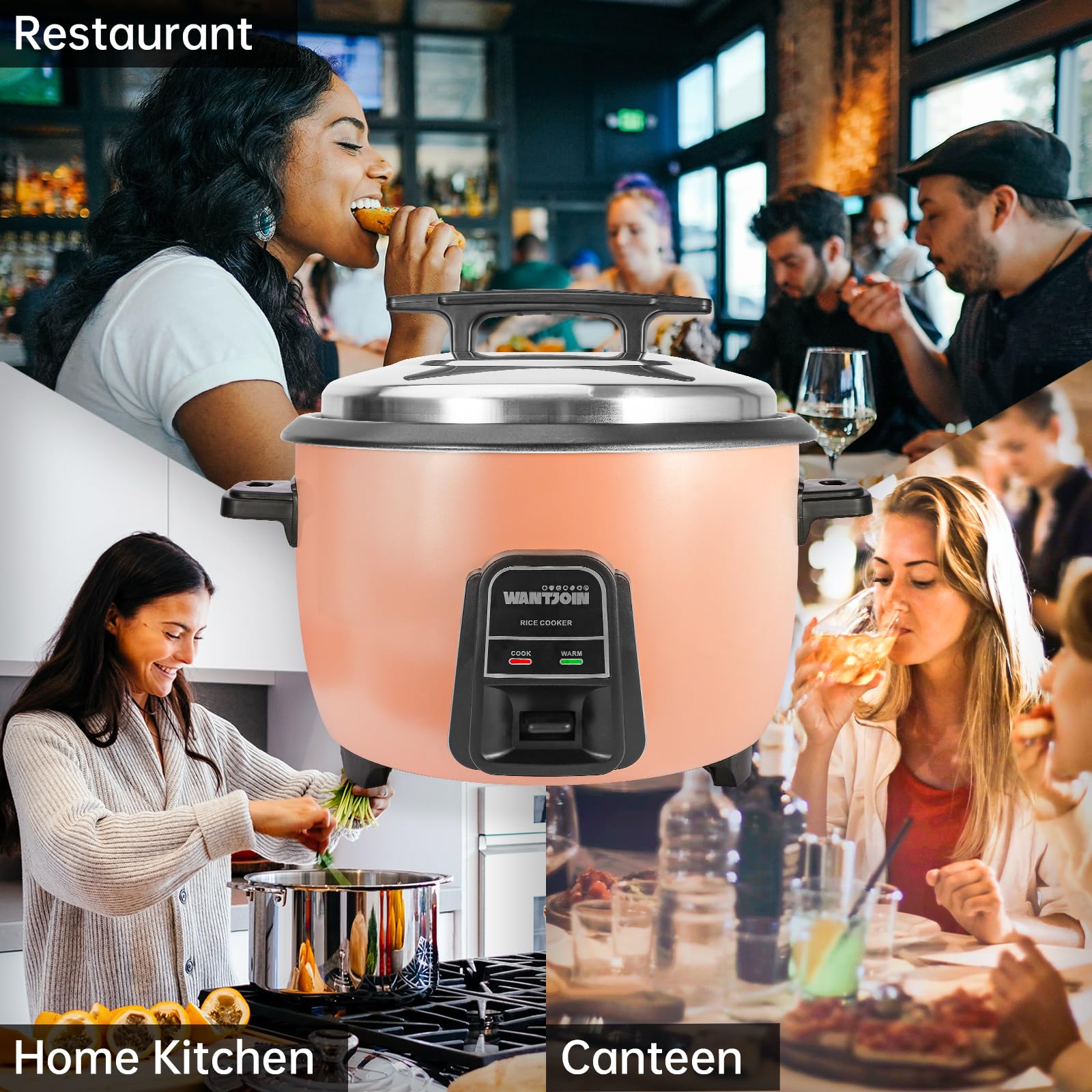 Wantjoin Rice Cooker - 42 Cups (Cooked) with Removable Non-Stick Bowl, 10L/10.56QT Commercial Stainless Rice Cooker with Keep Warm Function for Party, Family, Brown