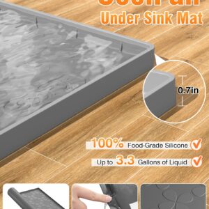 CoolFair Waterproof Under Sink Mat, 34" x 22" Silicone Mat for Kitchen Bathroom, Cabinet Liner for Kitchen Organizers and Storage Sink Drip Tray, Leaks, Easy to Clean, Holds 3.3 Gallons - Gray