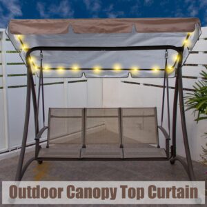 GliCraft LED Lighted Porch Swing Canopy Replacement Waterproof Swing Top Cover LED Swing Canopy Replacement Canopy Sun Shade Awning Cover Outdoor Patio Swing Canopy (Brown,65 x 45 Inch)