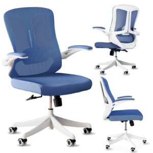 sichy age home office desk chairs, ergonomic office chair with lumbar support and flip-up armrests, mesh back office swivel chairs with thickened cushion and adjustable headrest, blue