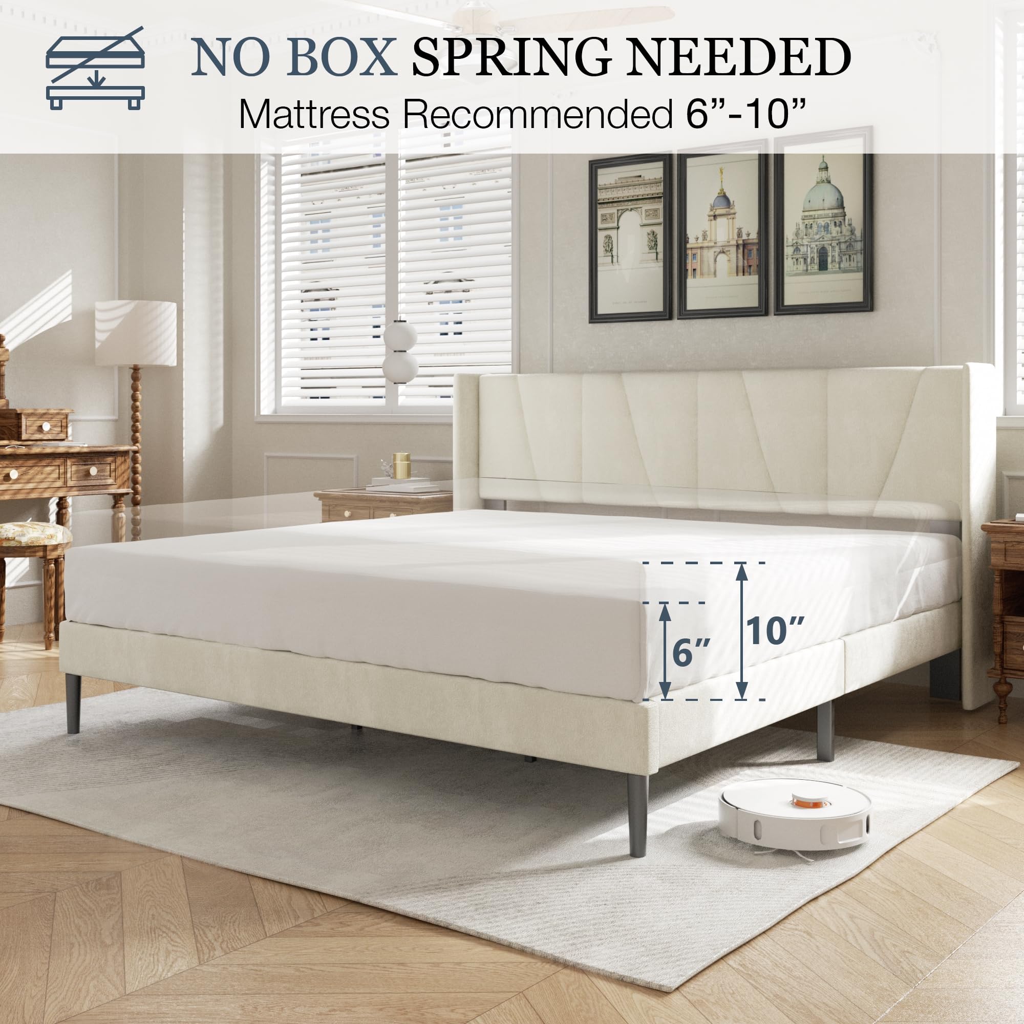 HAOARA Queen Size Bed Frame with Headboard, Velvet Upholstered Platform Bed Frames, Contemporary Mattress Foundation, Noise Free, No Box Spring Needed, Easy Assembly, Beige