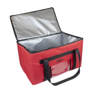 Sterno Delivery Leak Proof Insulated Bag, Hot and Cold Container for Catering and Food Transport, Durable Red Cloth Exterior with Tear-Resistant Vinyl Liner, 15”L x 23”W x 13.5”H