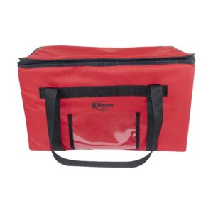 sterno delivery leak proof insulated bag, hot and cold container for catering and food transport, durable red cloth exterior with tear-resistant vinyl liner, 15”l x 23”w x 13.5”h