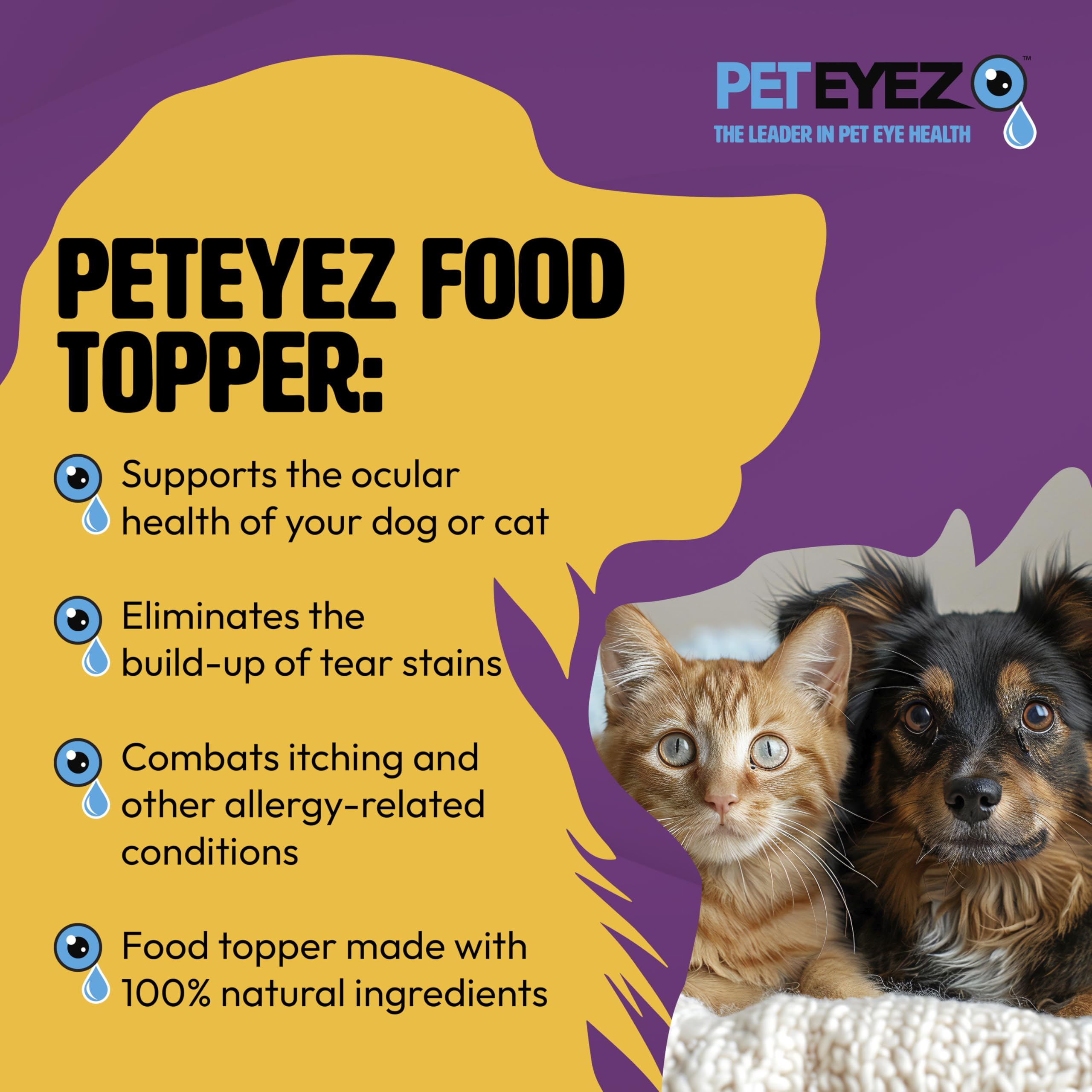 Pet Eyez Vitamin Powder for Pets - Supports Eye Health & Reduces Tear Stain Buildup - 100% Natural Food Topper for Dogs & Cats with Superfoods, Antioxidants & Nutrients - Whitefish Flavor - 120 Scoops