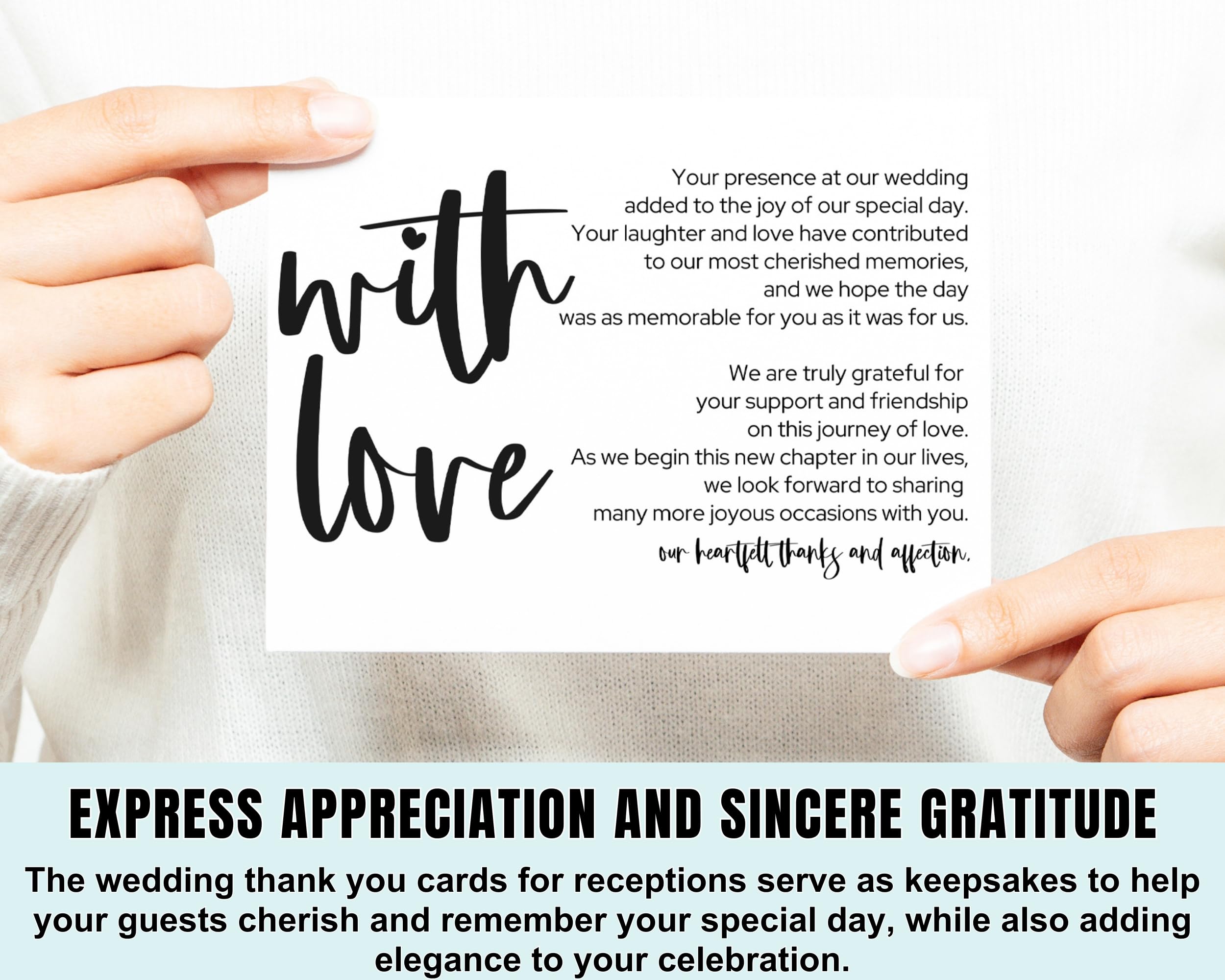 Paper Clever Party Elegant Black & White Wedding Thank You Cards for Guests (25 Pack) - Reception Table Favors or Bridal Centerpieces, Love & Gratitude, 4x6 Set