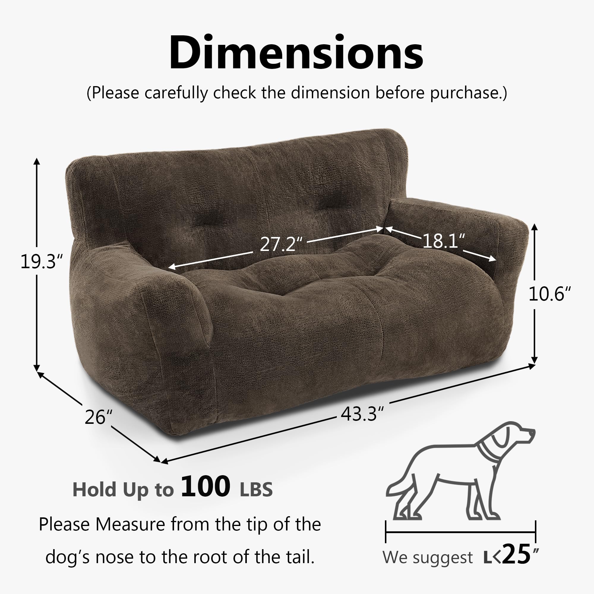 MCombo Pet Couch Sofa Bed Dog Bed for Small Medium Dogs, Fabric Dog Couch Puppy Sleeping Bed Indoor 43.3" x 26.0" x 19.3", 0374 (Mocha)