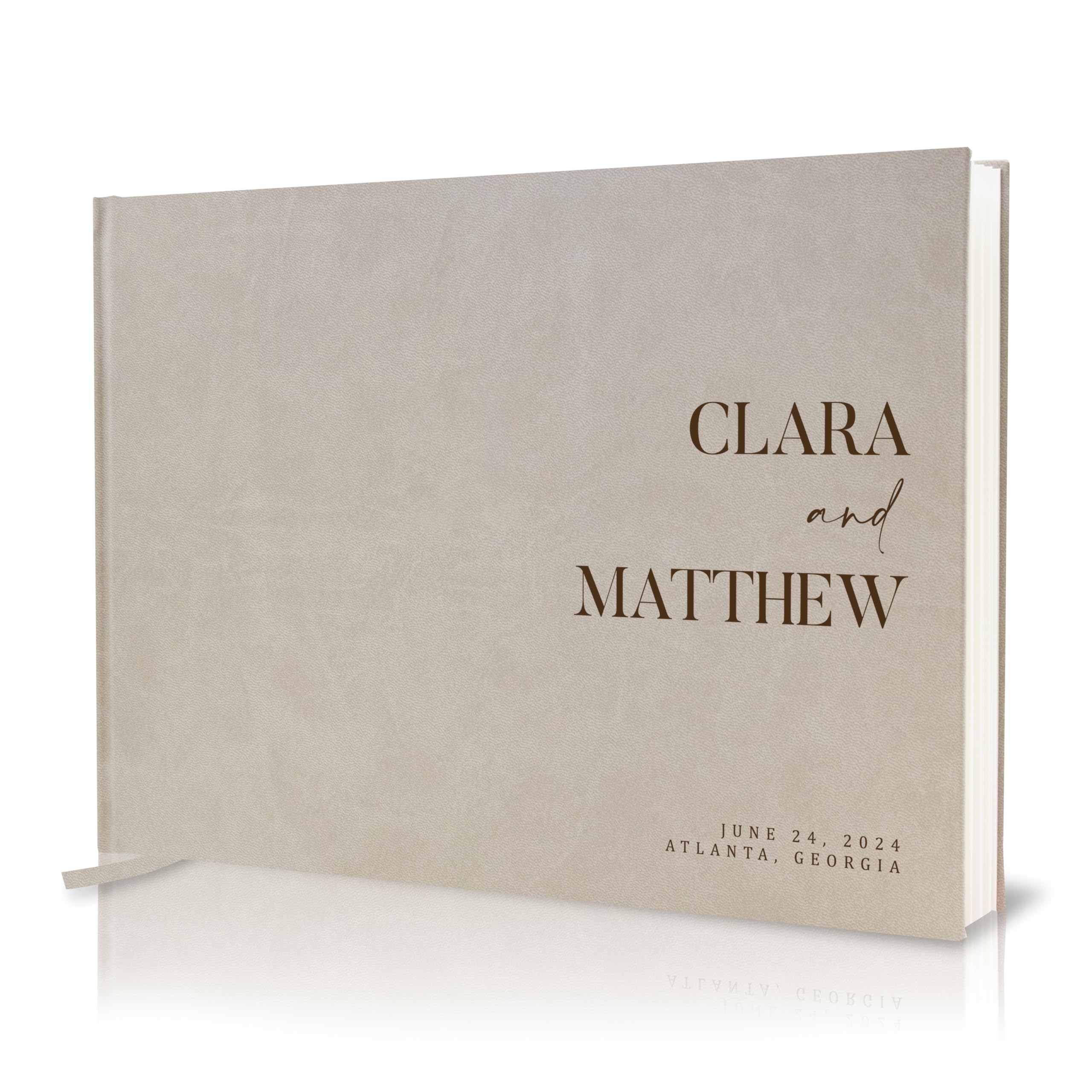 Personalized Guest Book - 11.5" x 8.5" Premium Custom Guest Signing Book with Bookmark and Blank Pages for Wedding Reception Table Decoration Engagement Birthday Party Event, Taupe