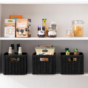 joybest Black Wicker Storage Baskets, Rectangular Wicker Baskets with Built-in Handles,Paper Rope Baskets for Organizing 2 Pack, 13.4L x 8.3W x 7.1H