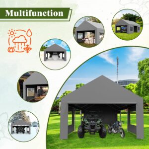 Portable Carport Canopy, 13×20ft Heavy Duty Carport Garage with Roll-up Doors & Windows for Car, SUV, Truck, Boat, Party, Mobile Market