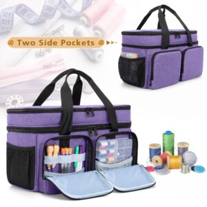 BAFASO Large Sewing Organizer Bag with an Individual Pouch and Detachable Dividers, 2 Layers Sewing Storage Bag for Sewing Supplies, Purple