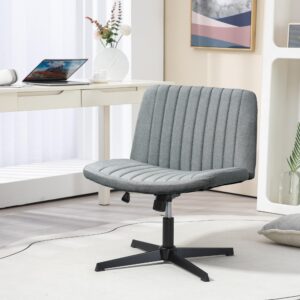 HOMCOM Wide Office Chair, Armless Office Desk Chair, Computer Fabric Vanity Chair with Adjustable Height, Gray