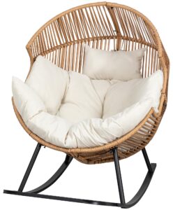 jamfly egg chair outdoor wicker patio chair, oversized lounger chair with cushion egg basket chair for indoor living room bedroom outside balcony backyard, beige