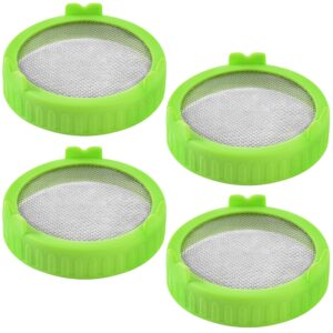 sprouting lids, removable stainless mesh screen lids for 86mm wide mouth mason jar micro greens growing kits suit for grow bean sprouts, alfalfa, salad sprouts, lentil(green) (4pcs)