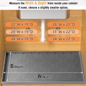 CoolFair Waterproof Under Sink Mat, 34" x 22" Silicone Mat for Kitchen Bathroom, Cabinet Liner for Kitchen Organizers and Storage Sink Drip Tray, Leaks, Easy to Clean, Holds 3.3 Gallons - Gray