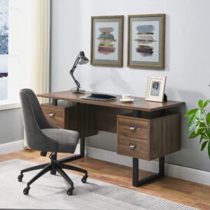 VERDANTREE Large Office Desk Computer Table with 4 Drawers for Home Office, 59" Study Writing Desk Workstation with Storage and Metal U Legs for Living Room, Office Walnut CTSZ20401WA