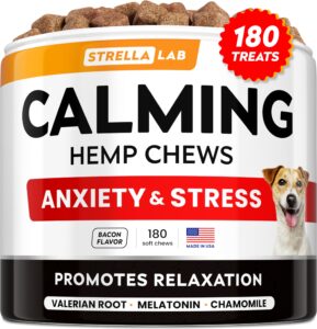 hemp calming chews for dogs - dog calming treats - anxiety relief treats - dog calming chews - stress - sleep calming aid - health & wellness supplements for dog separation barking - 180 treats