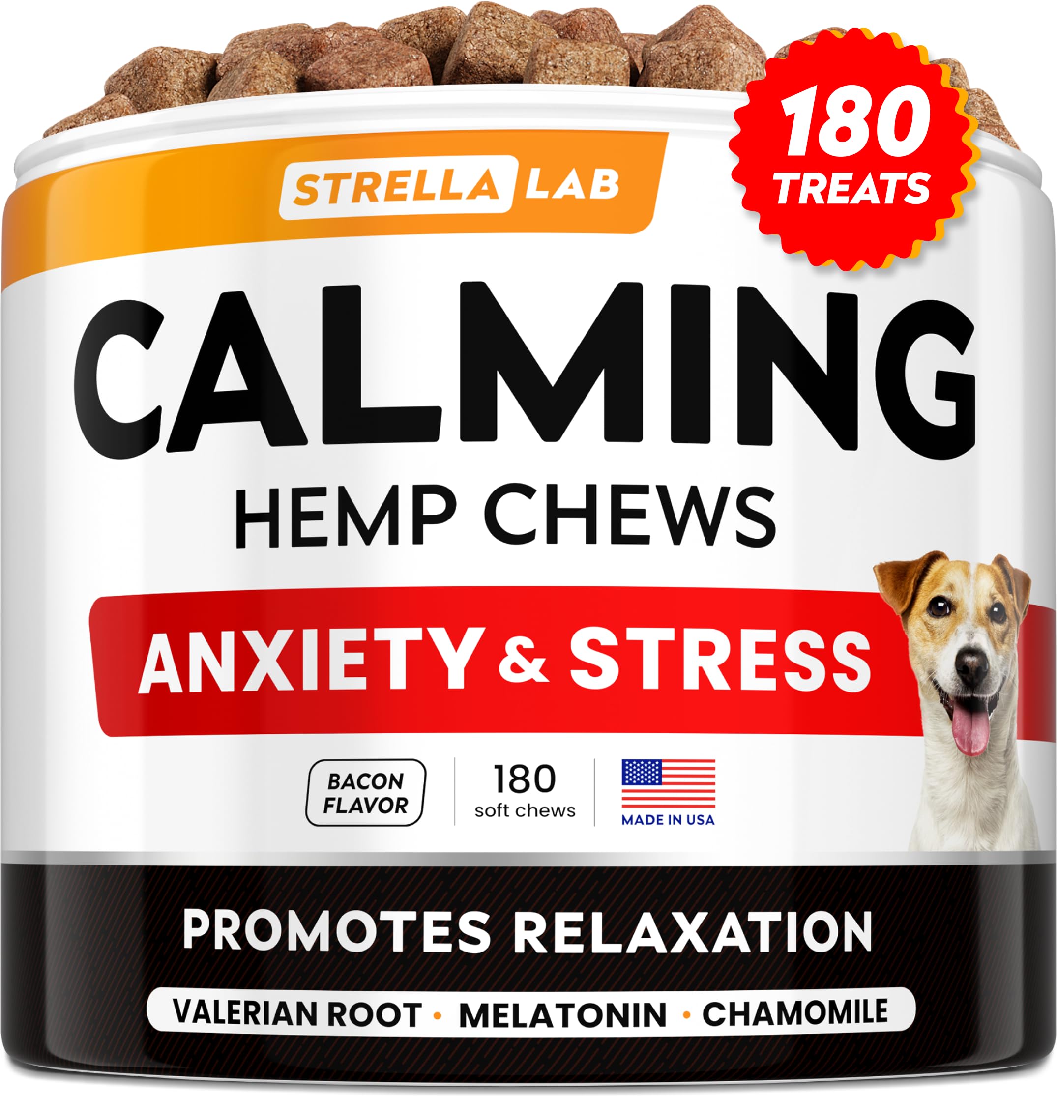 Hemp Calming Chews for Dogs - Dog Calming Treats - Anxiety Relief Treats - Dog Calming Chews - Stress - Sleep Calming Aid - Health & Wellness Supplements for Dog Separation Barking - 180 Treats