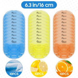 Urinal Screen Deodorizer (30 Pack) Scented Urinal Deodorizer (10 Ocean Mist+10 Orange+10 Lemon) for Restroom Urinals Disposable Gloves 30-Pack Urinal Mats Scented Urinal Screens Odor & Anti-Splash